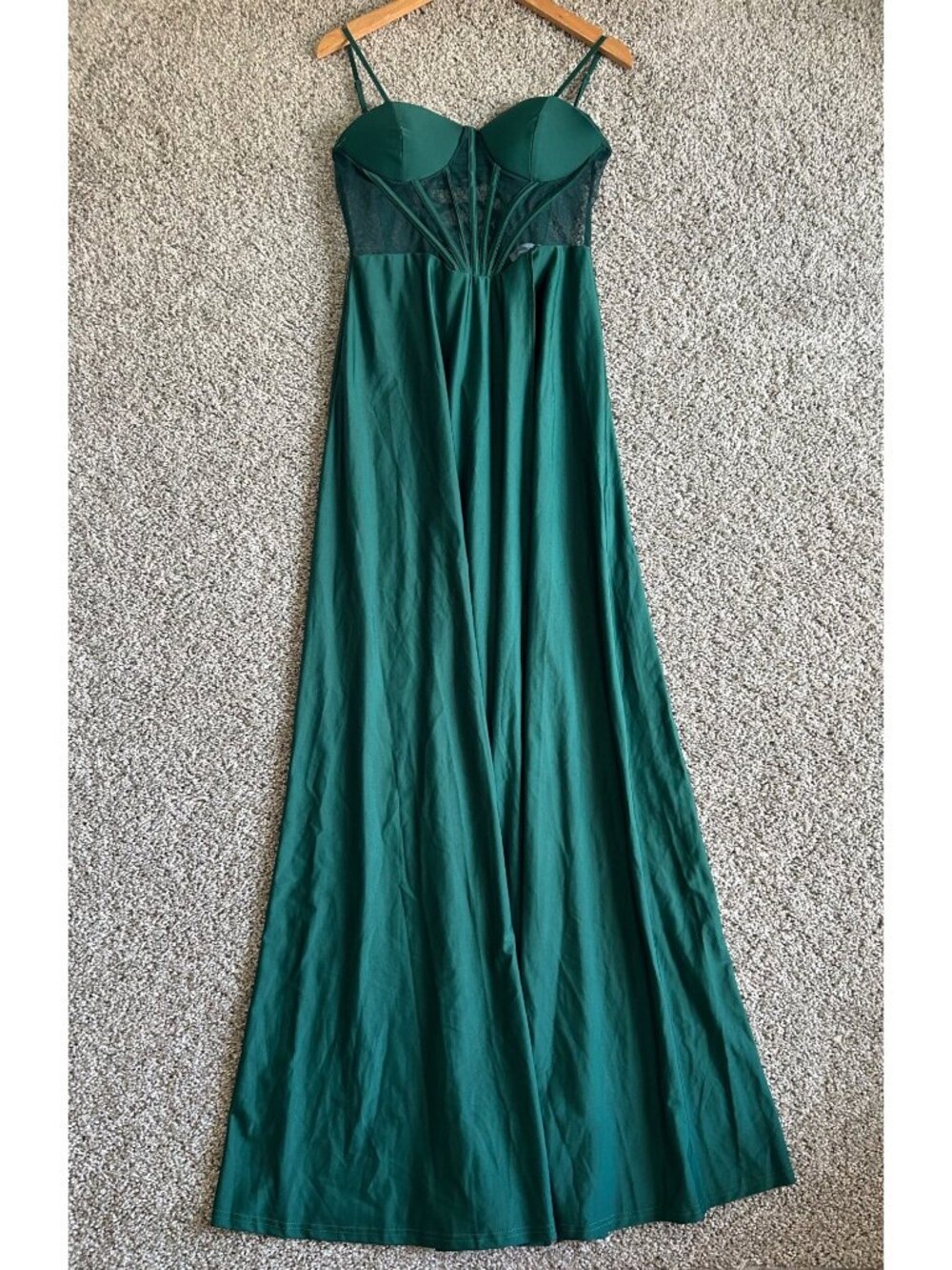 Faeriesty Women's Sz Medium Elegant Green Flowy Maxi Dress With Mesh Detail - Picture 8 of 8